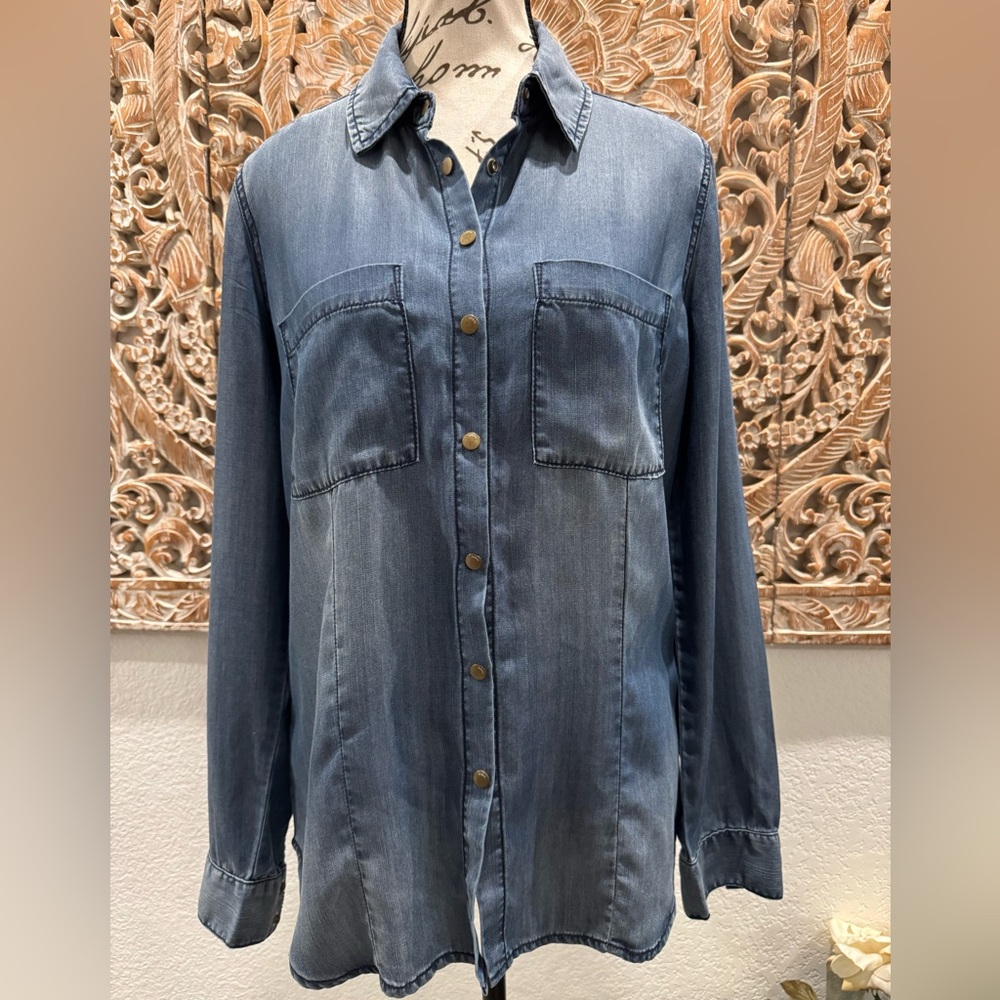 Guess Snap Buttons, 100% Tencel, Long Sleeve, Blue Denim-like Shirt- size S - Picture 2 of 16